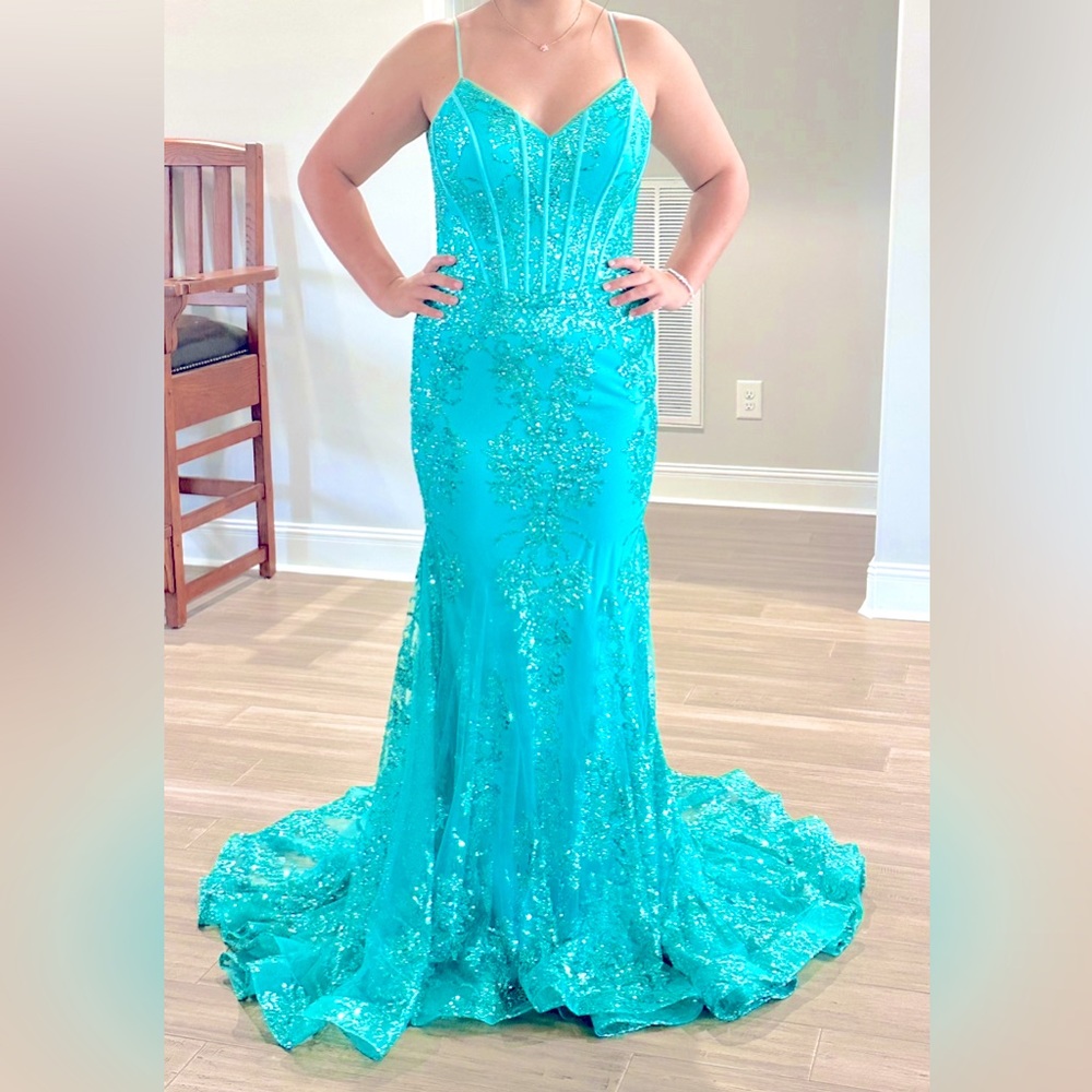 Stunning Prom Pageant dress   gorgeous train and gown sparkles under light